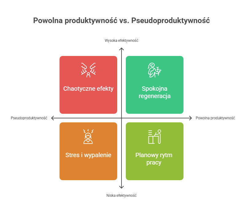 pseudoproduktywność vs. powolna produktywność - infografika booknotes.pl